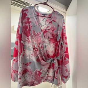 Floral Wrap Blouse in Pink and Gray
